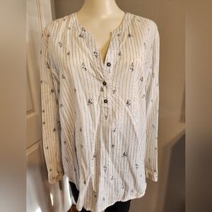 Maurices White Floral Striped Blouse